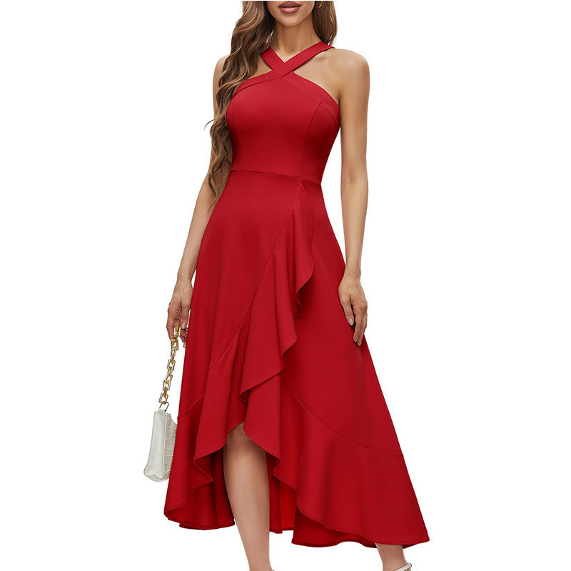 Halter Neck Ruffle Formal Dress
