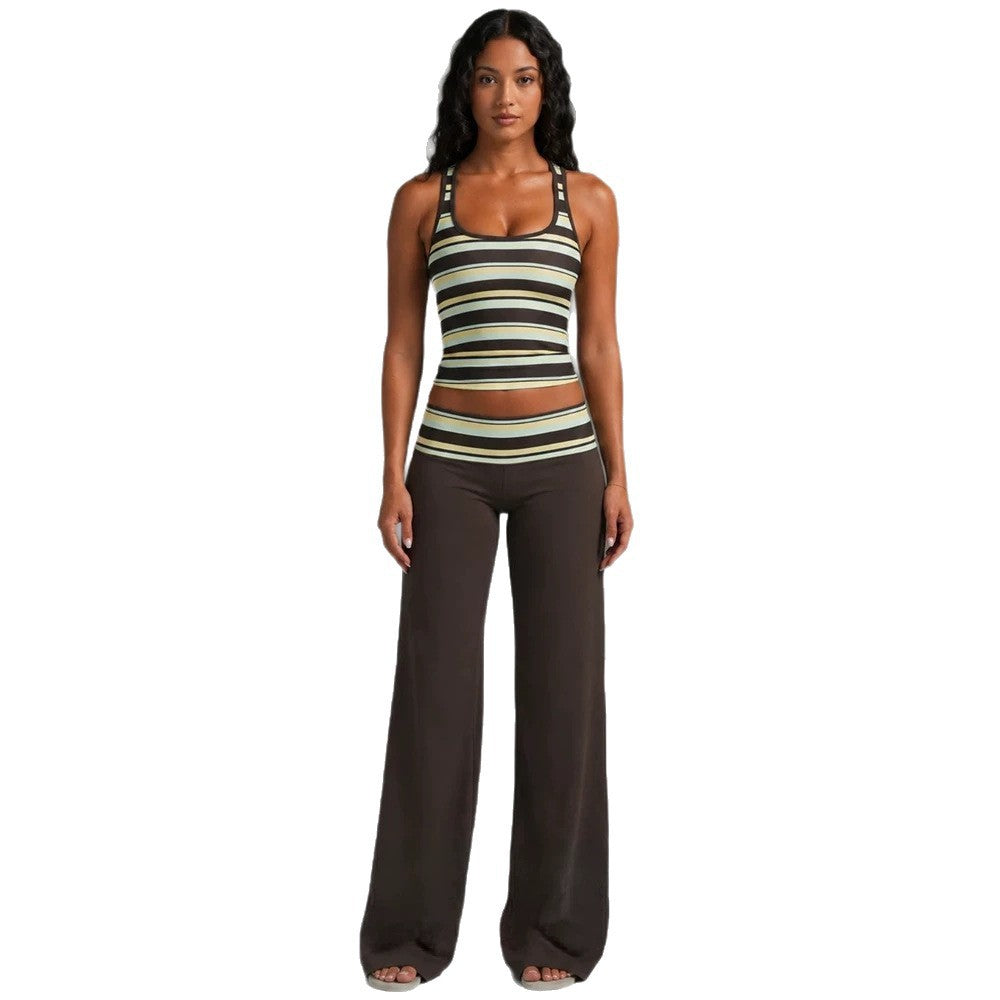 Top de rayas sin mangas y conjunto de pantalones holgados