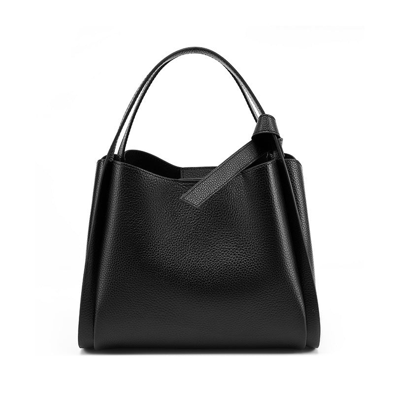 Genuine Leather Bucket Bag with Adjustable Strap
