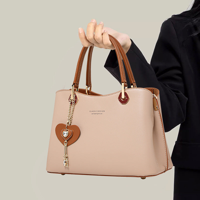 Bolsos de mujer, bolso cruzado de cuero genuino - tamaño mediano, color té con leche, diseño de lujo ligero