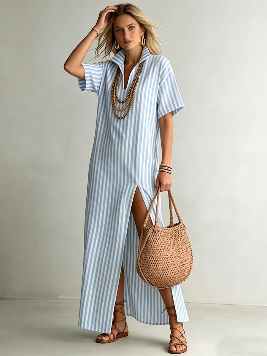 Womens V-Neck Striped Summer Dress