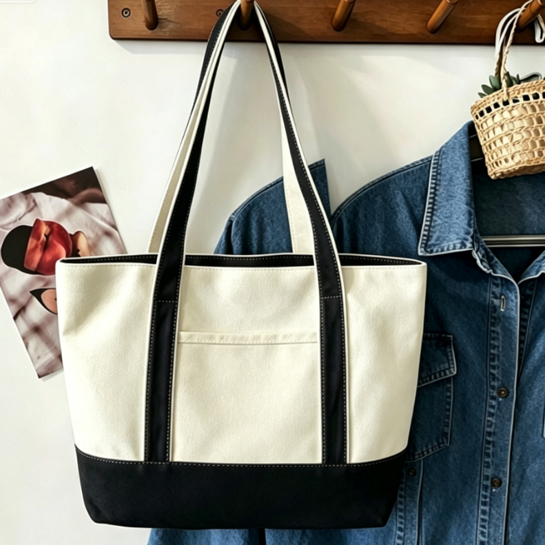 Personalized Embroidery Canvas Shoulder Bag with Silk Scarf