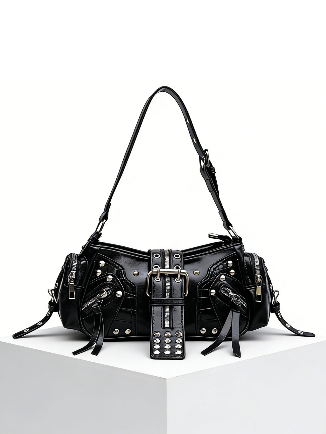 Bolso bandolera de cuero con correa inclinada para mujer