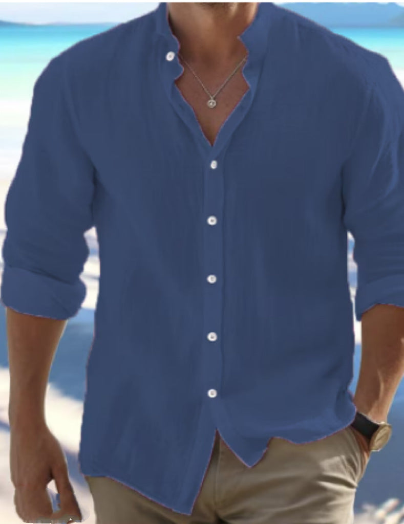 Men Linen Button Down Shirt Long Sleeve