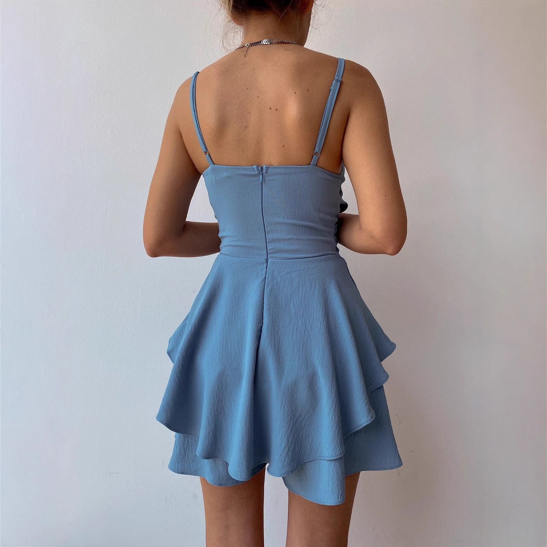 Womens Solid Color Suspender Jumpsuit