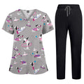 Printed V-Neck Short Sleeve Nurse Uniform Set
