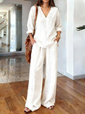 Casual V-neck long-sleeve pants