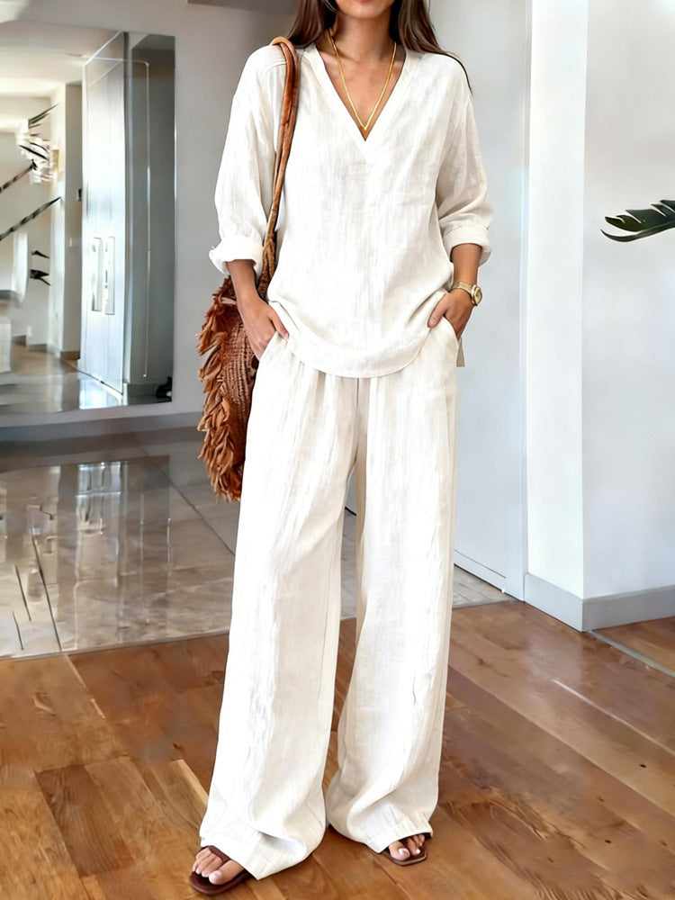 Casual V-neck long-sleeve pants