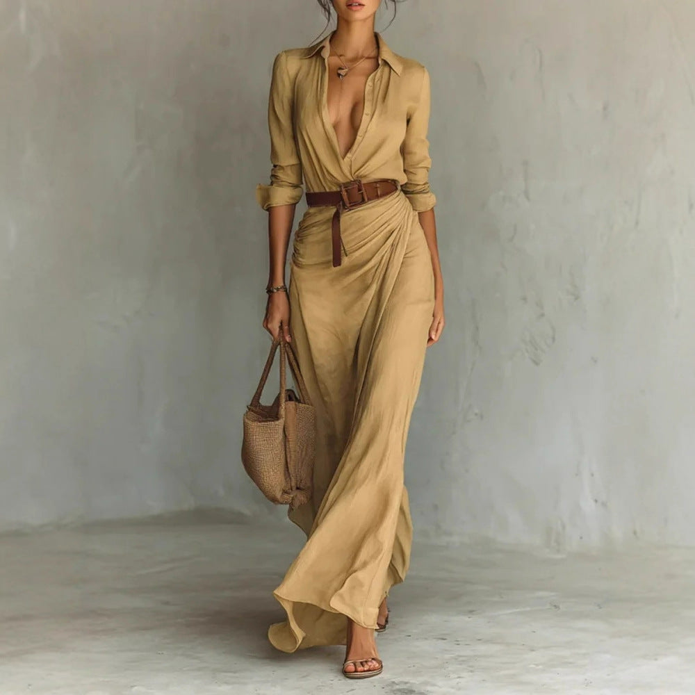 Elegant Pleated Belted Dress