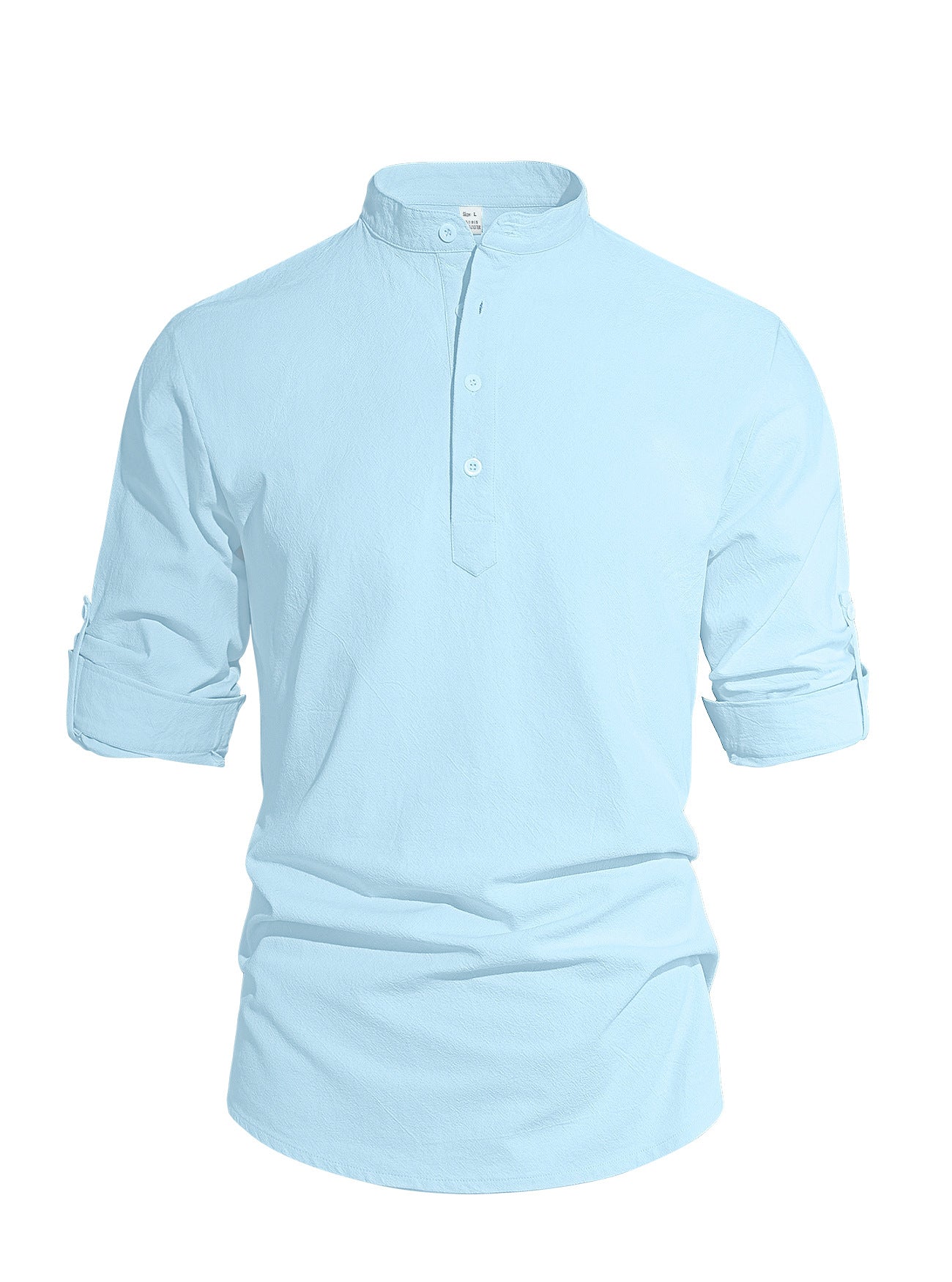 Solid Color Stand-Up Collar Long-Sleeved Cotton and Linen Shirt