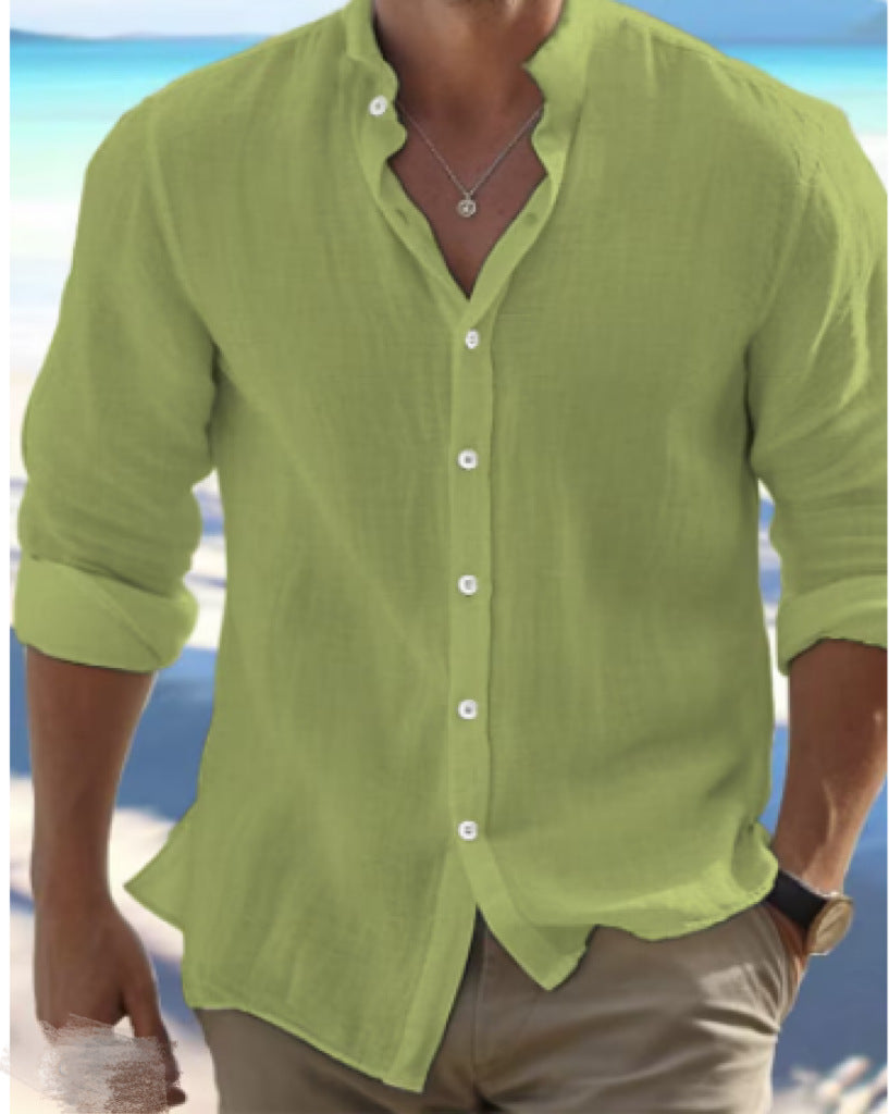 Men Linen Button Down Shirt Long Sleeve