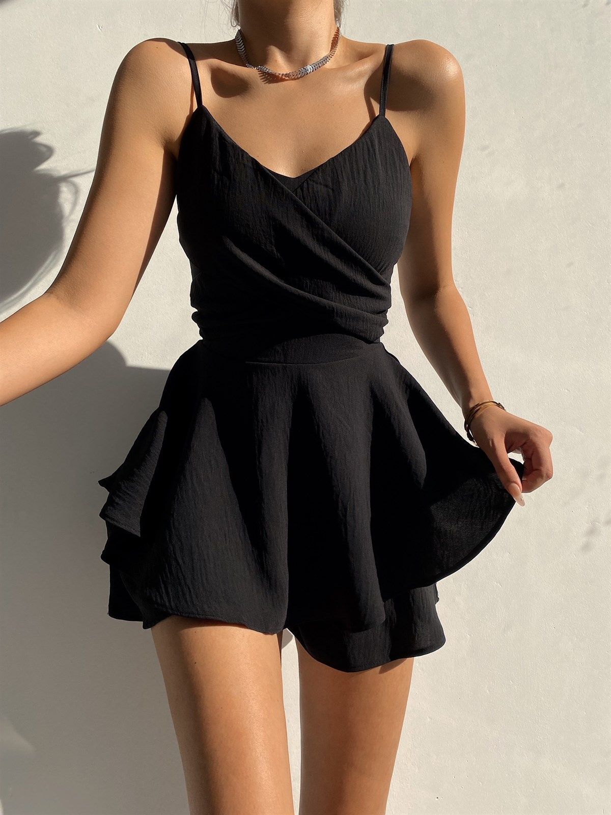 Womens Solid Color Suspender Jumpsuit