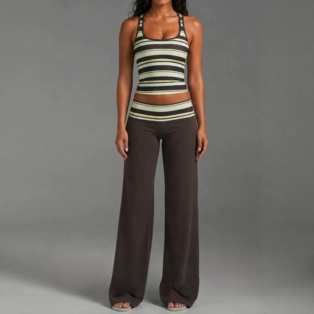 Top de rayas sin mangas y conjunto de pantalones holgados