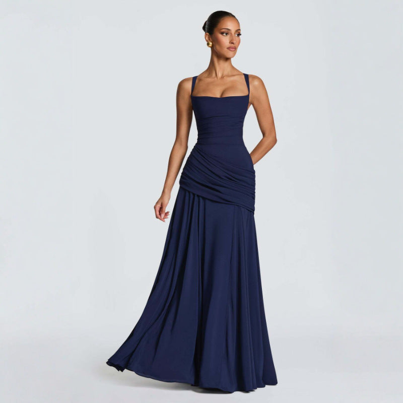 Vestido acampanado sin mangas de color sólido
