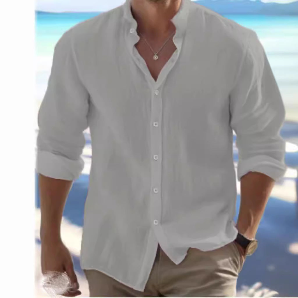 Men Linen Button Down Shirt Long Sleeve