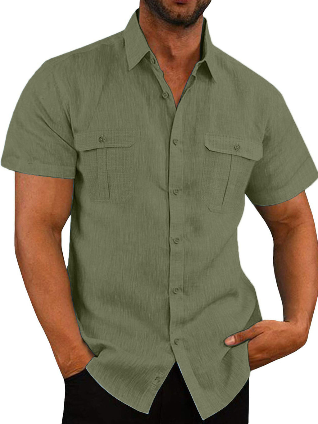 Mens Casual Short Sleeve Shirt with Pockets