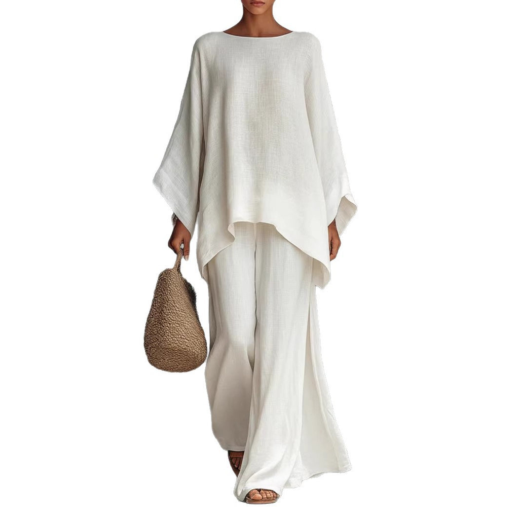 Women's Linen Blend Shirt and Wide-Leg Pants Set