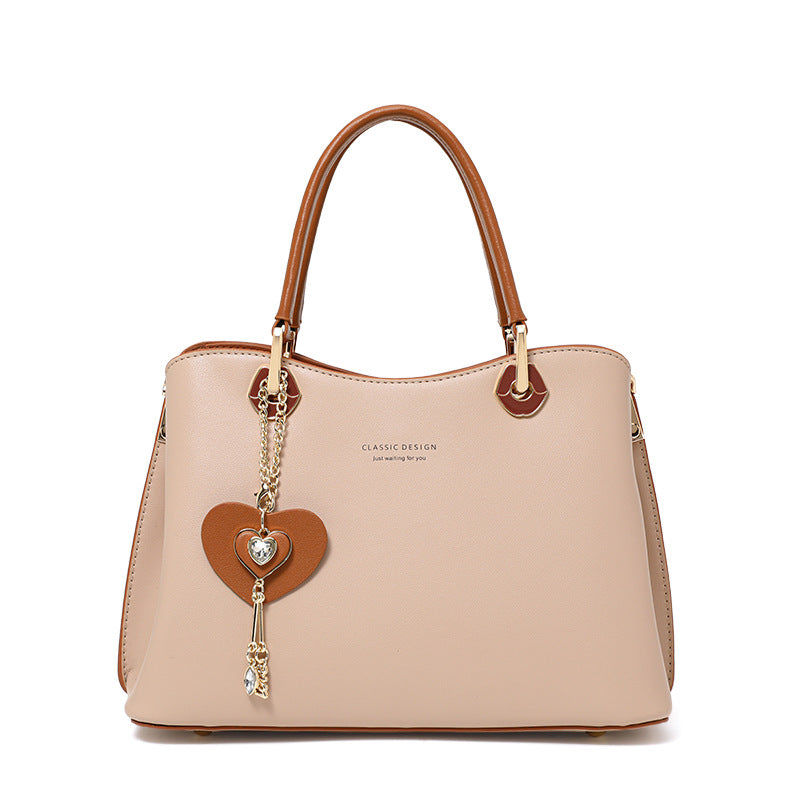 Bolsos de mujer, bolso cruzado de cuero genuino - tamaño mediano, color té con leche, diseño de lujo ligero