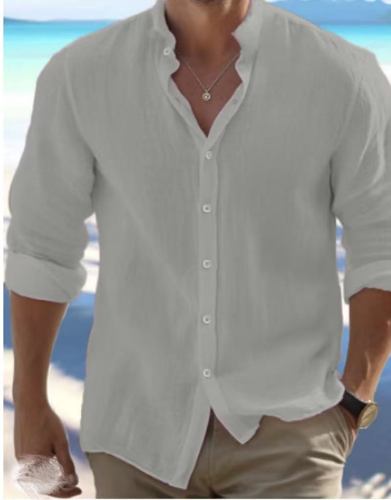 Men Linen Button Down Shirt Long Sleeve