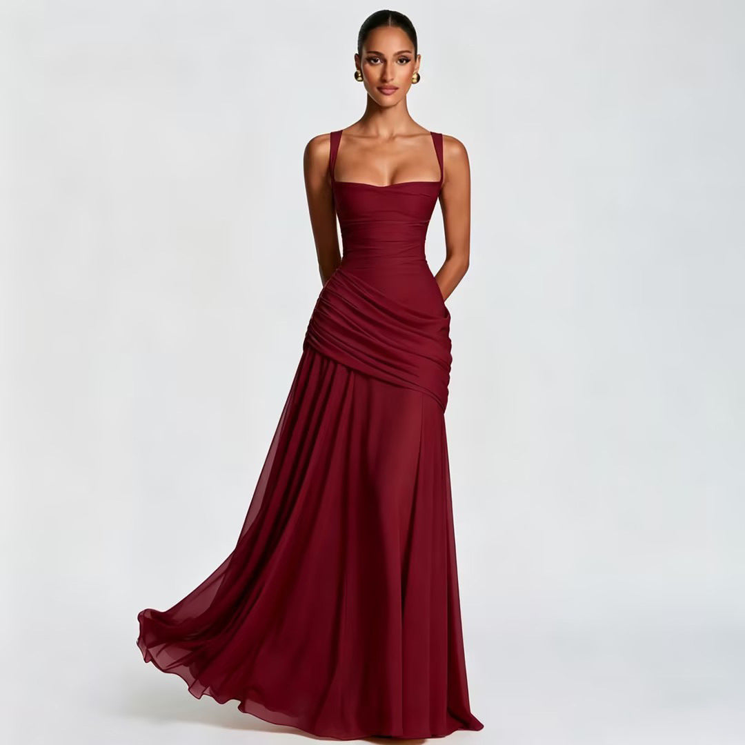 Vestido acampanado sin mangas de color sólido