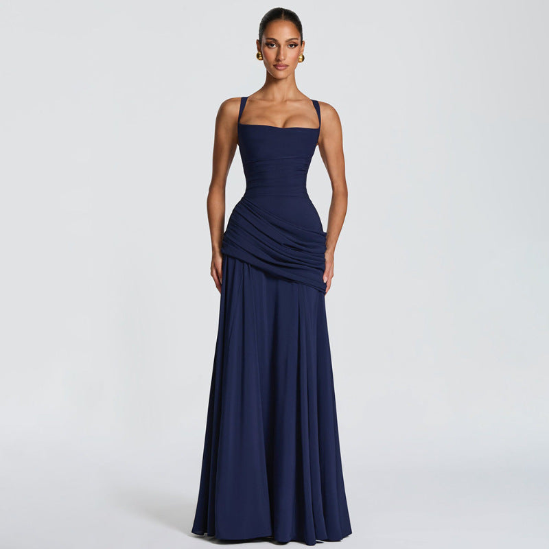 Vestido acampanado sin mangas de color sólido