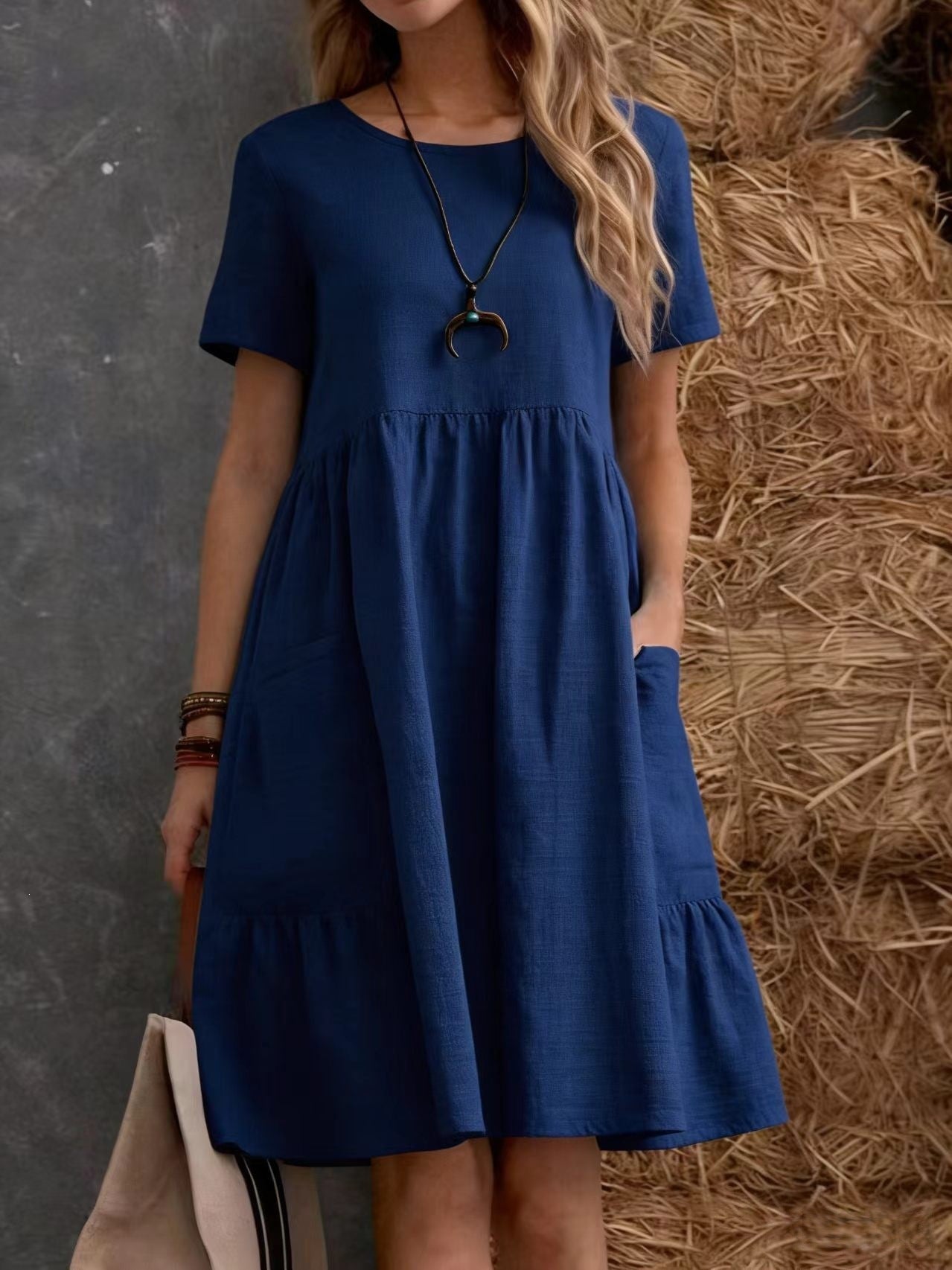 Vintage Loose Pocket Cotton Linen Dress