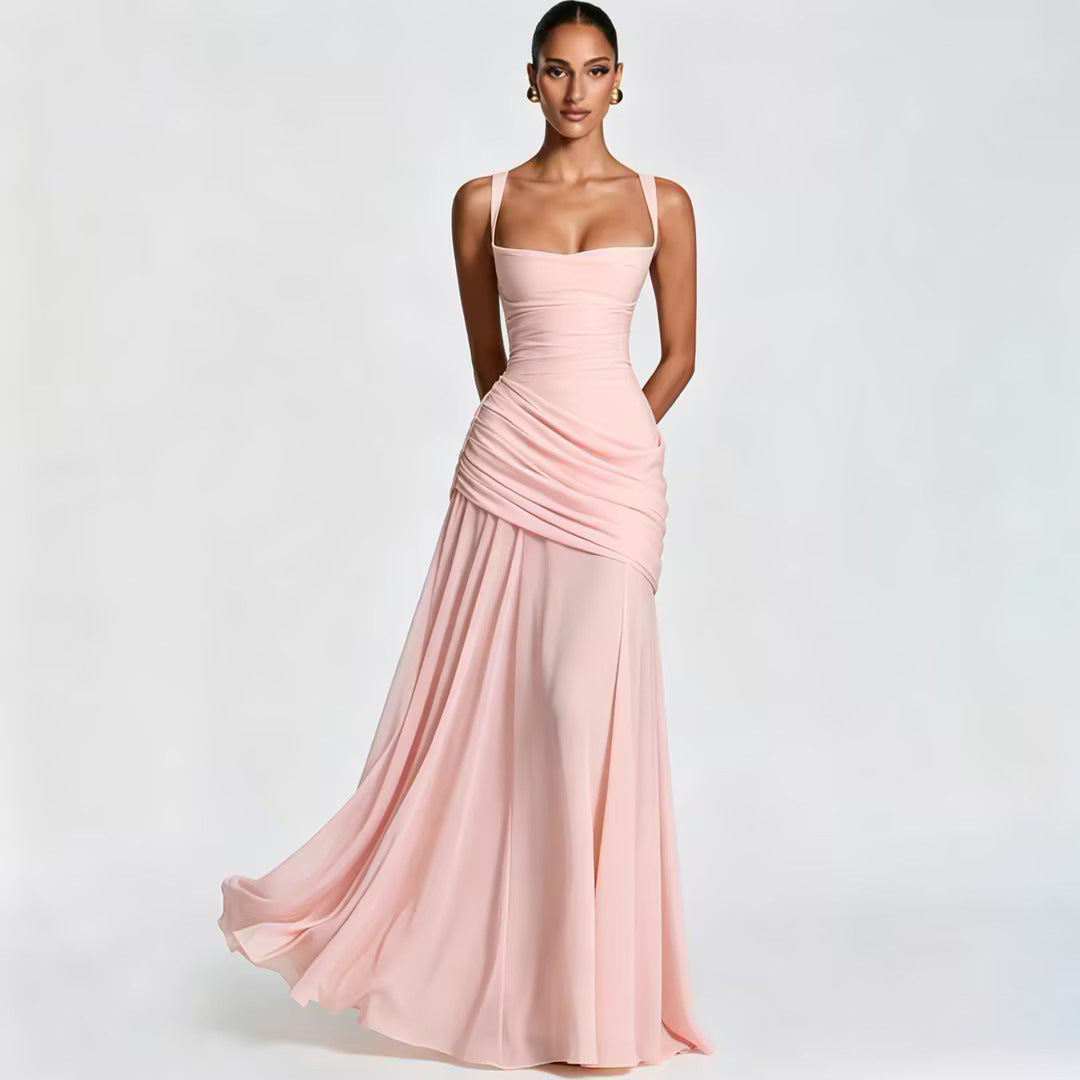 Vestido acampanado sin mangas de color sólido