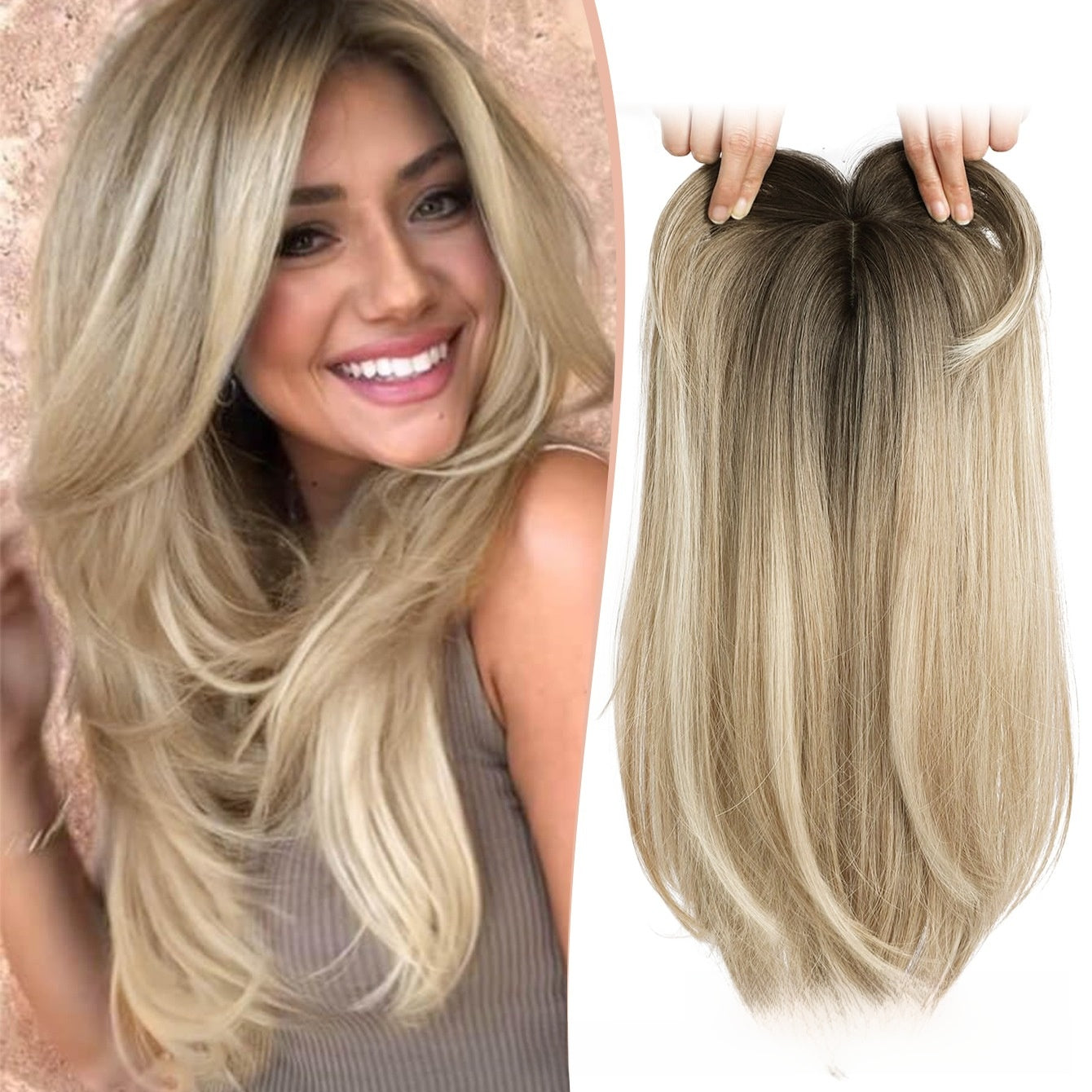 Peluca sintética de la parte media con cabello largo y liso