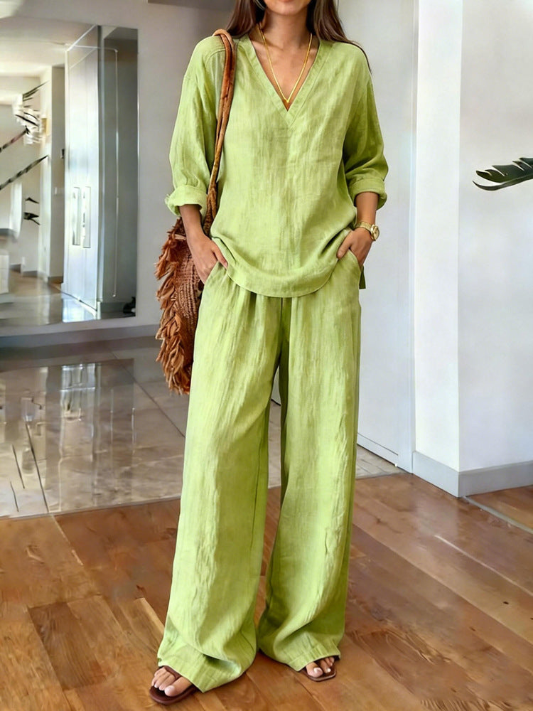 Casual V-neck long-sleeve pants