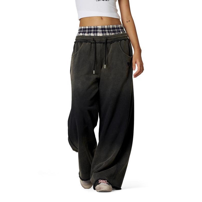 Pantalones casuales bordados a cuadros retro