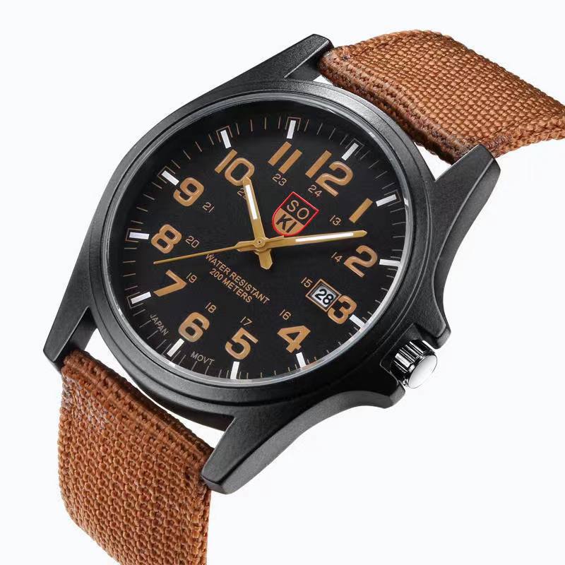 Men's Military Quartz Watch with Nylon Strap