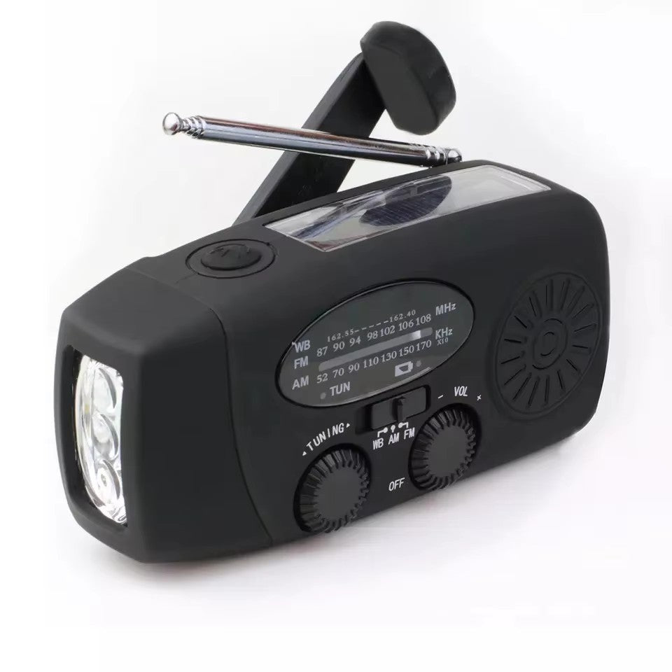 Radio de manivela de emergencia multifuncional con linterna