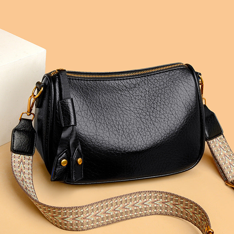 Lady PU single-shoulder bag, retro wide shoulder strap crossbody bag