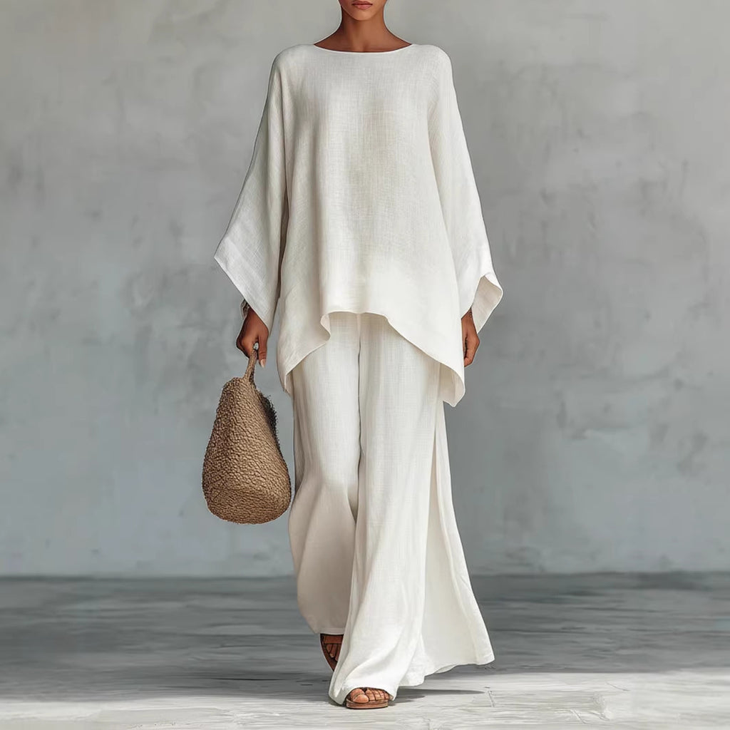 Women's Linen Blend Shirt and Wide-Leg Pants Set