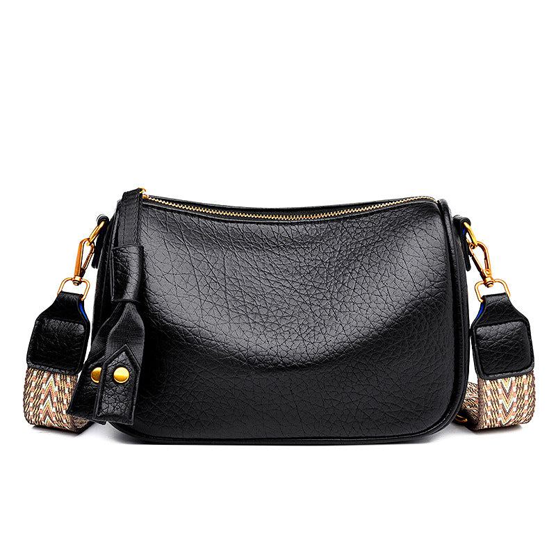 Lady PU single-shoulder bag, retro wide shoulder strap crossbody bag
