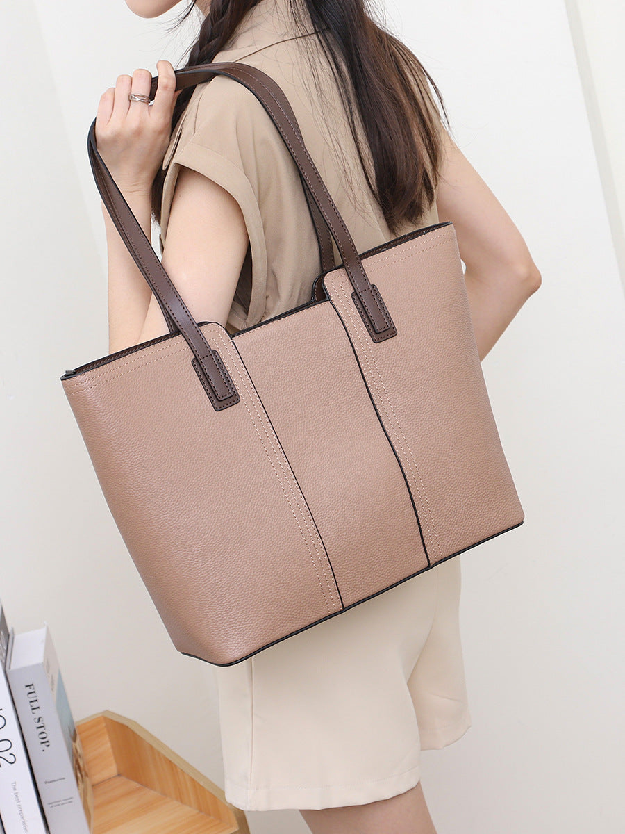 Genuine Leather Women Tote Bag Large Capacity Commuter Shoulder Bag