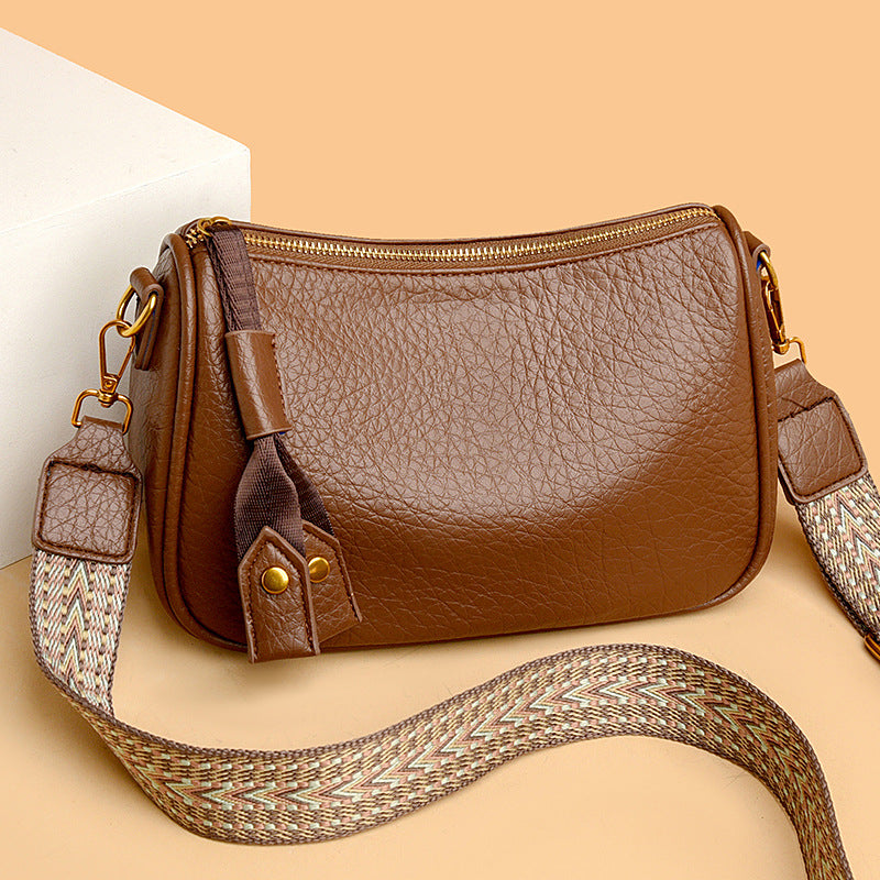 Lady PU single-shoulder bag, retro wide shoulder strap crossbody bag