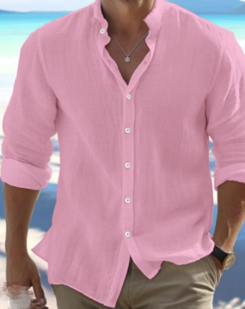 Men Linen Button Down Shirt Long Sleeve