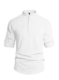 Solid Color Stand-Up Collar Long-Sleeved Cotton and Linen Shirt