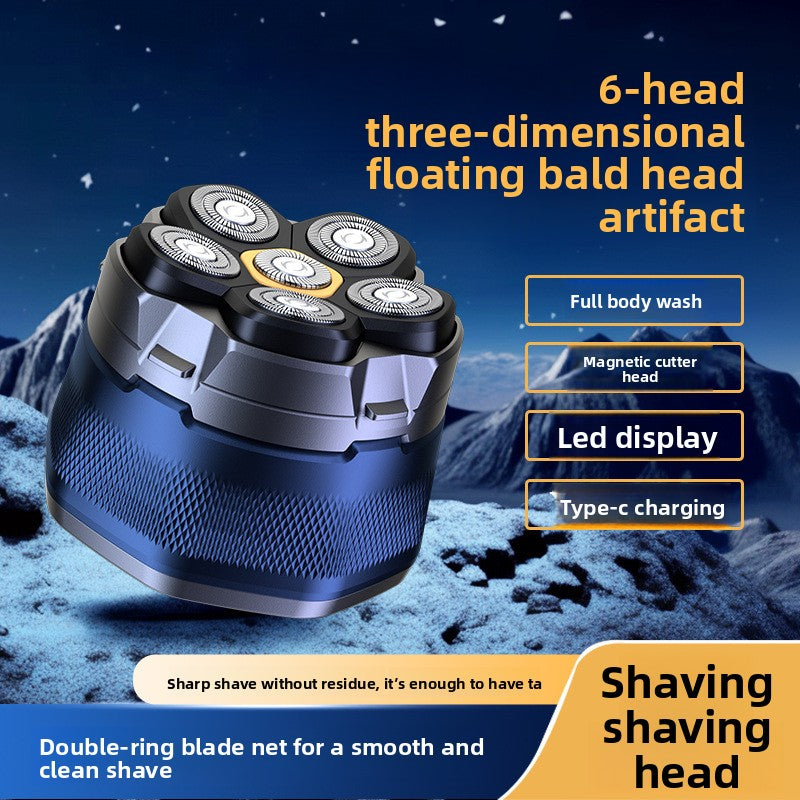 Magnetic rotating six-head shaving kit