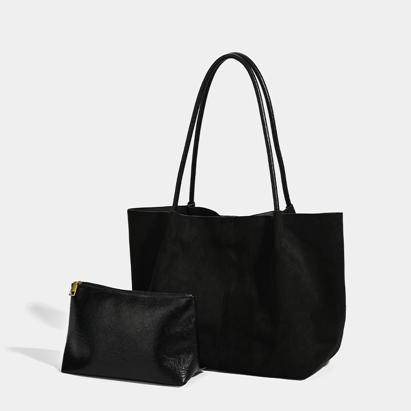 Retro Suede Tote Bag with Matching Pouch