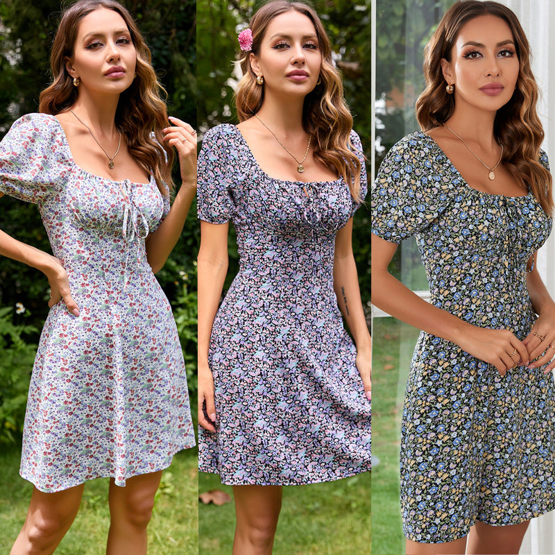 Vestido de cuello cuadrado con estampado floral