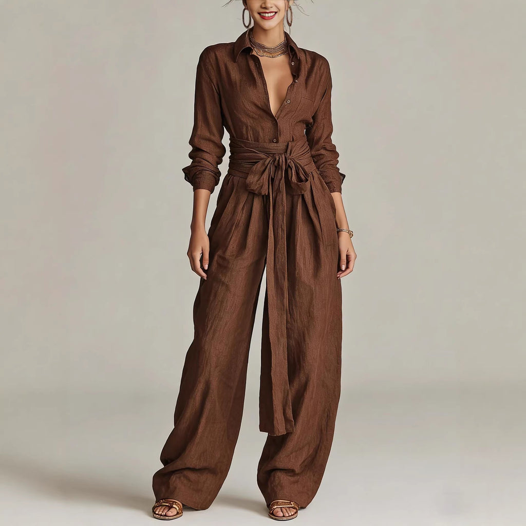 Solid-color shawl-collar top fashionable casual wear