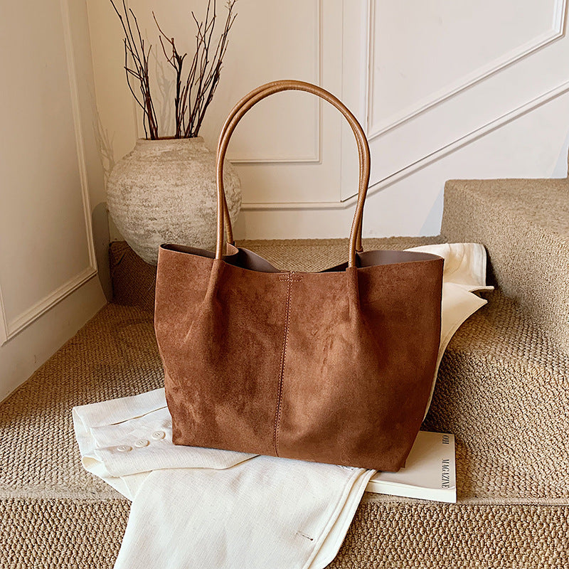 Retro Suede Tote Bag with Matching Pouch