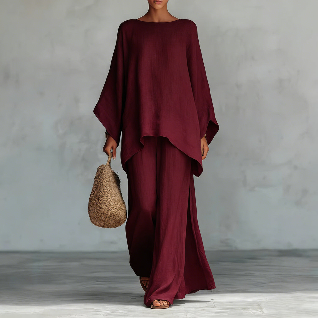 Women's Linen Blend Shirt and Wide-Leg Pants Set