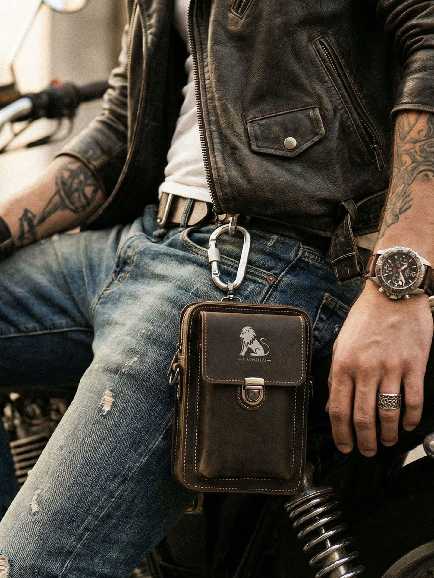 Genuine Leather Multifunctional Waist Bag with Adjustable Strap